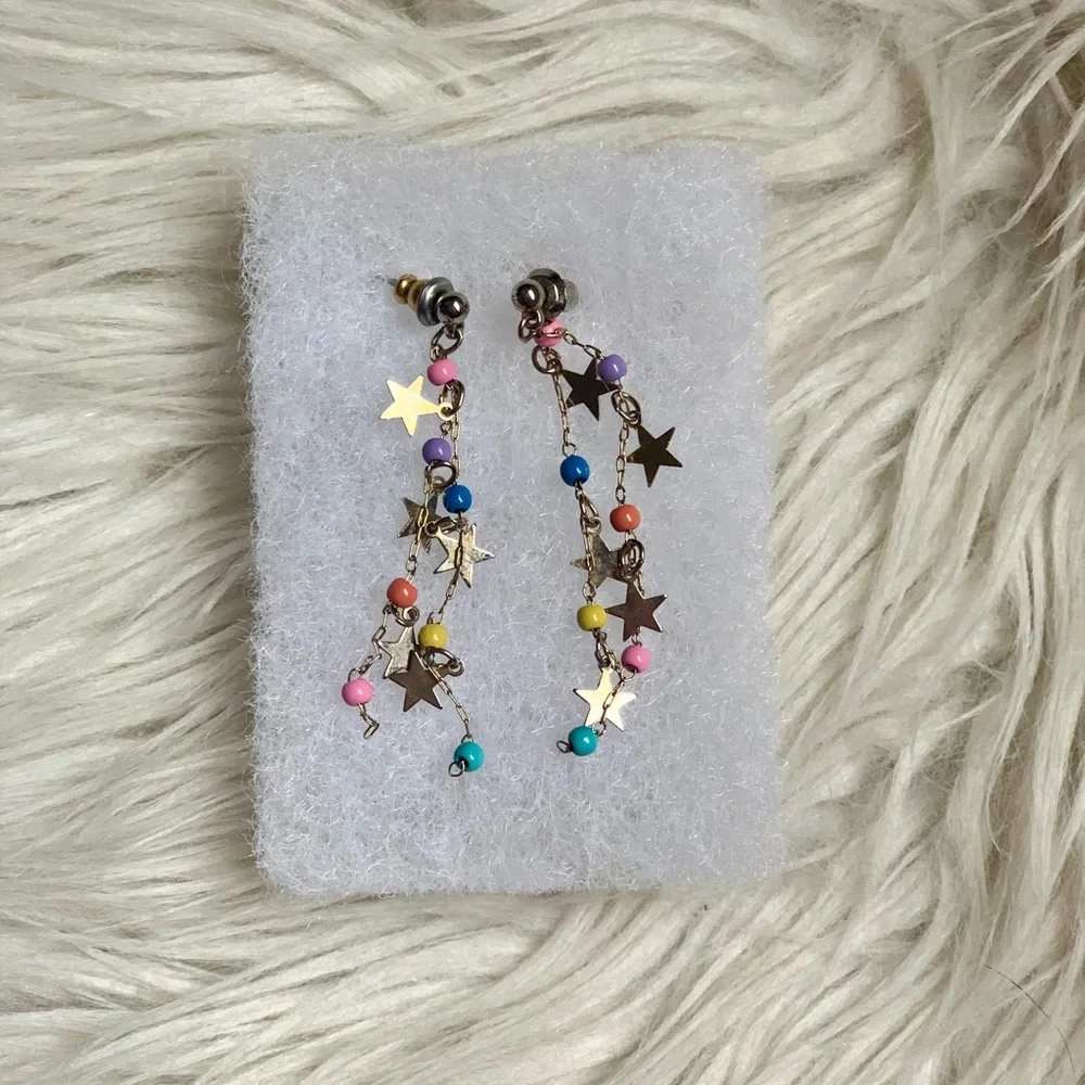 Vintage Colorful Star Dangle Earrings - Picture 3 of 7